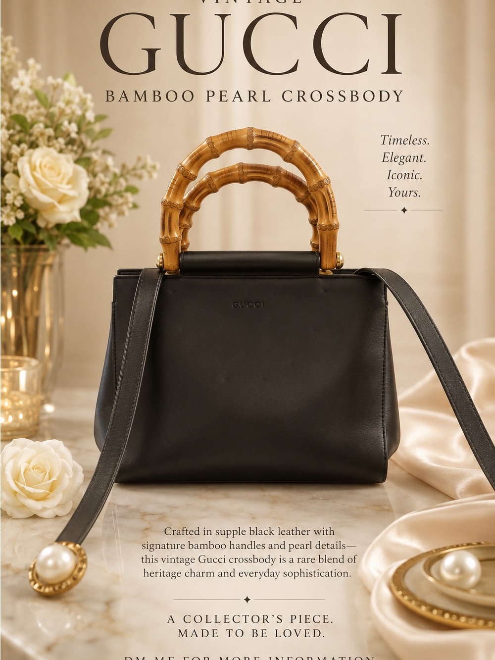 Gucci Black Leather Crossbody with Bamboo Top Handles